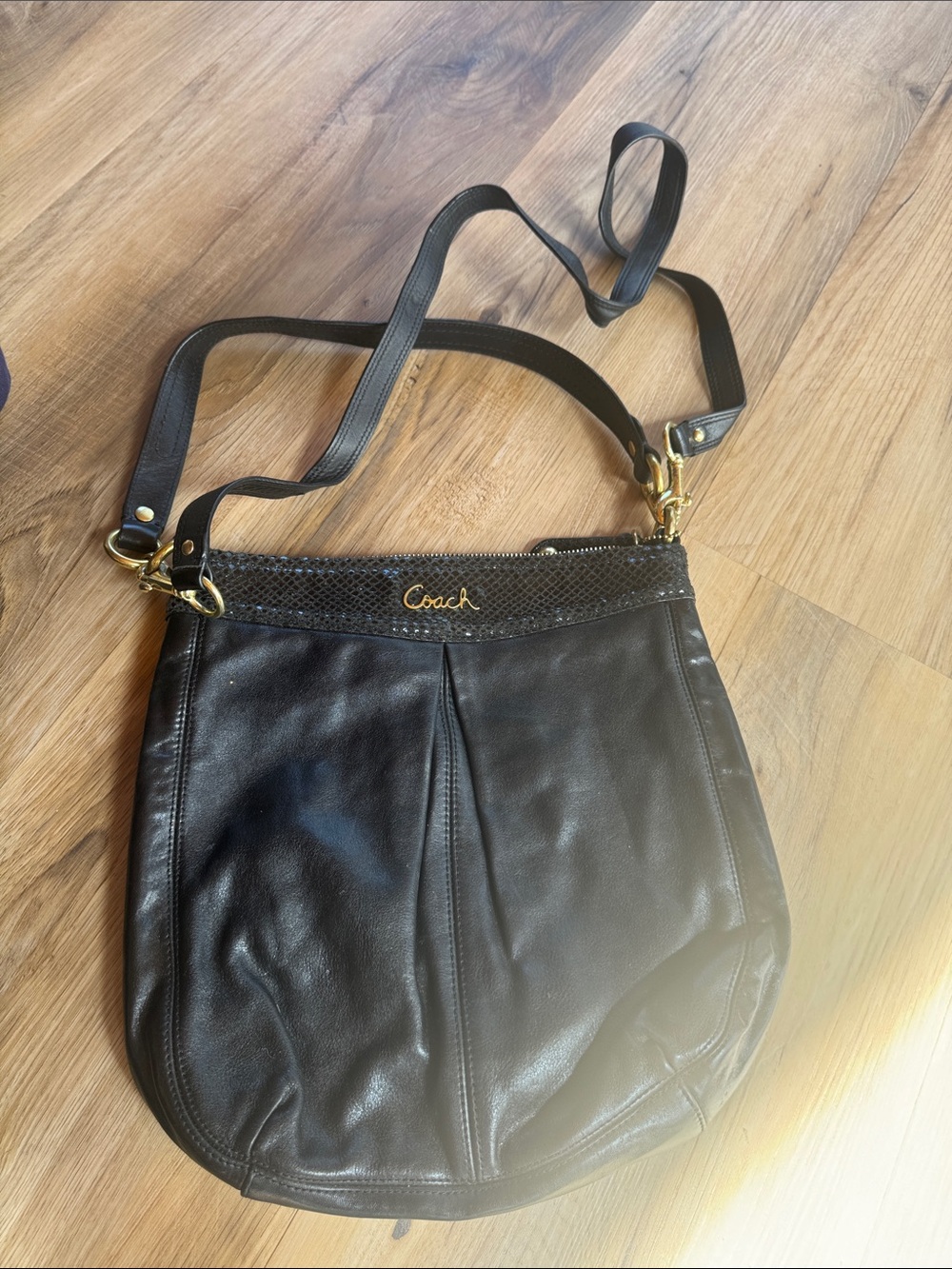 Coach Black Leather Shoulder Bag with Gold Hardware